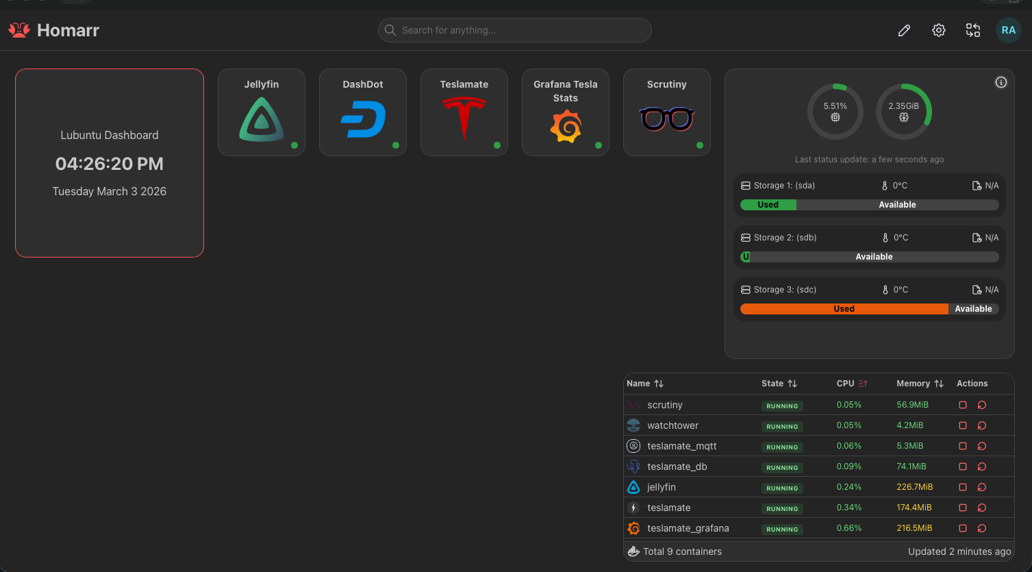 Homarr dashboard